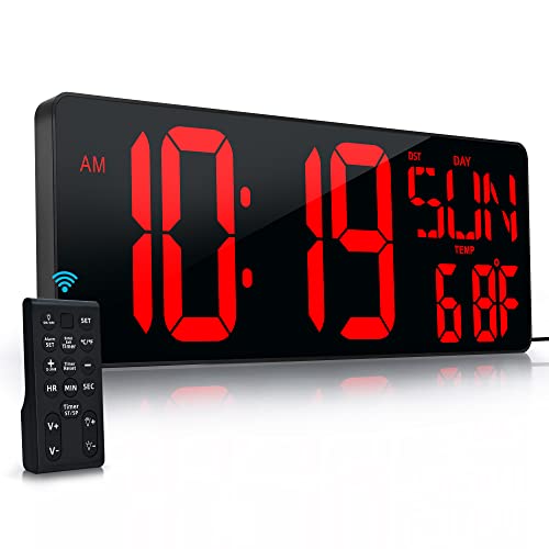 17.2"Large Digital Wall Clock Large Display with Remote Control 180°Visible - color: Red