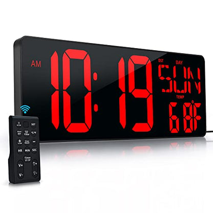 17.2"Large Digital Wall Clock Large Display with Remote Control 180°Visible - color: Red