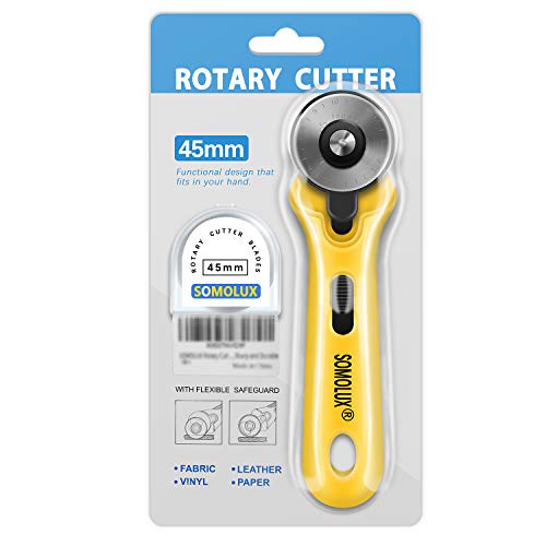 SOMOLUX 45mm Rotary Cutter with 45mm 5 Pcs Replace blades for Quilting Scrapbooking Sewing Arts Crafts, Sharp and Durable - color: Yellow 45mm Rotary Cutter