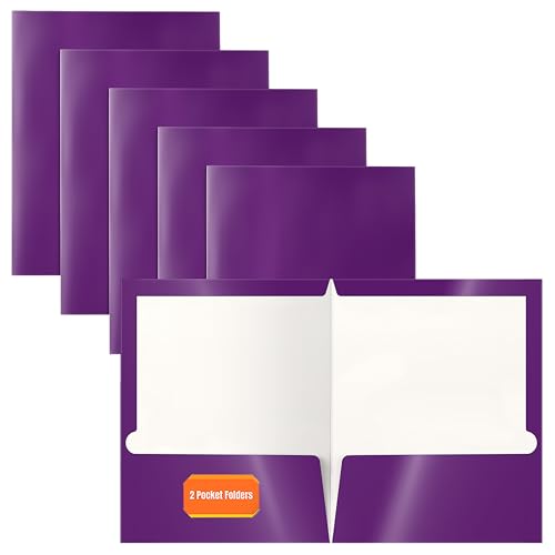 Better Office Products 2 Pocket Glossy Laminated Purple Paper Folders, Letter Size, Purple Paper Portfolios, Box of 25 - color: Purple
