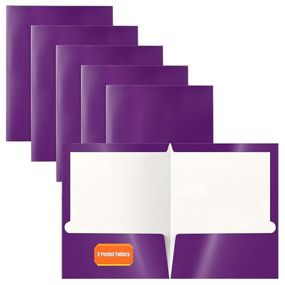 Better Office Products 2 Pocket Glossy Laminated Purple Paper Folders, Letter Size, Purple Paper Portfolios, Box of 25 - color: Purple