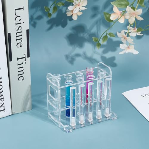 PH PandaHall Test Tube Holder, Test Tube Rack Clear Acrylic Test Tube Organizer 8 Slots and 5 Drying Poles for Aquarium Testing Centrifuge Tubes Experiments Liquid Storage Party Decor