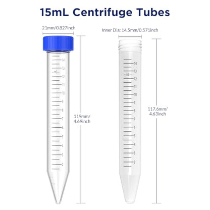 Conical Centrifuge Tubes 15mL, 50 Pcs Sterile Test Tubes with Screw Cap - size: 15mL