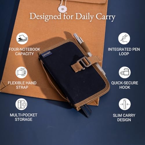 LOCHBY® Mini Field Journal | Water Resistant Waxed Canvas | Pen Loop | Included Tomoe River Notebook | Perfect for Travel, Art, Bullet Journal - color: Nautical, size: Pocket-size Hook