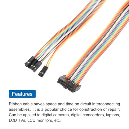 MECCANIXITY 1 Pcs IDC Rainbow Wire Flat Ribbon Cable FC-Female to 14P 39.3 Inch Length 2.54mm Pitch Breadboard Jumper Wires for Electronic Projects - size: 39.3 Inch, style: 14 Pin