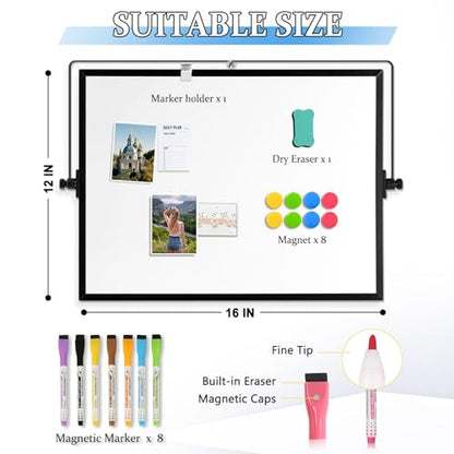 Double-Sided Magnetic White Board with Stand, 16" x 12" (Black) - color: Black, size: 16"W x 12"H