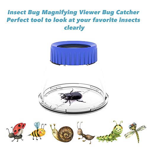 Bug Catcher 5X Magnifying Insect Observation Kit Built-in 7cm Ruler with 2 Slant Tweezers Bug Viewer Cage for Kids Science Nature Exploration (2 Pack Blue) - color: 2 Pack Blue
