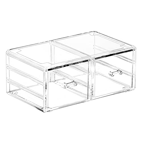 Cq acrylic Clear Stacking Make Up Organizers and Storage With 2 Drawers,4.7" Tall Acrylic Medicine Cabinet Organizer,Plastic Desktop Drawers Organizer for Vanity, Undersink, Kitchen Cabinets,Bathroom - size: 2 Heigh Drawer