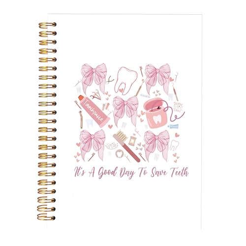 Coquette Pink Bow Dentist Notebook Journal, Dental Hygienist Gifts Notebooks for Note Taking, Dental Assistant Gifts Journal, Pink Preppy Hardcover Spiral Notebook 5.5x8.3in - color: Dentist