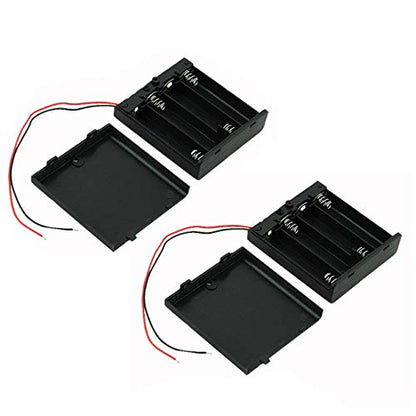 Ogrmar 2Pcs On/Off Switch 4 x 1.5V AA Battery Case Holder Leads Black w Cap