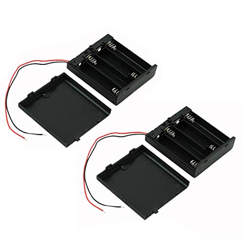 Ogrmar 2Pcs On/Off Switch 4 x 1.5V AA Battery Case Holder Leads Black w Cap