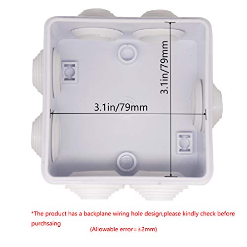 Zulkit Junction Box ABS Plastic Dustproof Waterproof IP55 Universal Electrical Boxes Project Enclosure White 3.4 x 3.4 x 2 inch (85 x 85 x 50mm) - size: 3.4" x 3.4" x 2"
