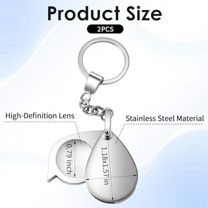 2 Pcs 10X Pocket Magnifying Glass Small Mini Folding Magnifying Glass with Keychain Rotating Folding Portable Magnifier for Reading Close Work Newspaper Book Magazine