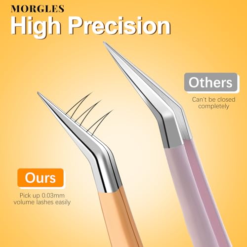 MORGLES High Precision Lash Tweezers Set, 5 in 1 Eyelash Extension Tweezers - color: Pink