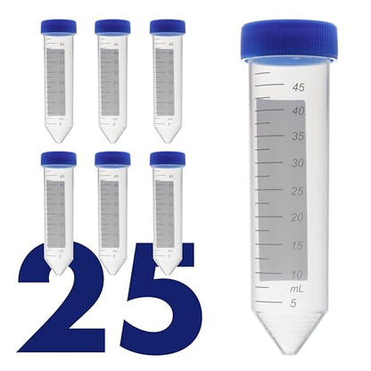 Kashi Scientific 50mL Screw-Cap Conical Centrifuge Tubes, Sterile Transparent Test Tubes with Printed Graduation and Write-on Spot [50mL, 25] - size: 50mL Conical, Sterile