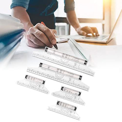 Aramox 5pcs Parallel Rolling Ruler, Clear Scale Plastic Measuring Ruler with Round Holes for Drawing Circles and Formulas, for Artists Students Designers