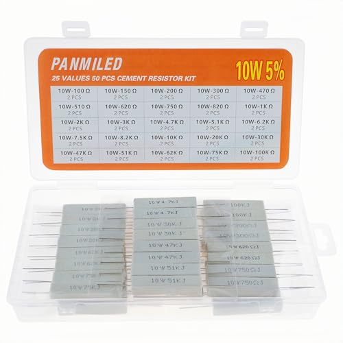 25 Values 50 Pieces Cement Resistor KIT 10W (100 Ohm - 100K Ohm) - style: 100 ohm-100k ohm 50PCS
