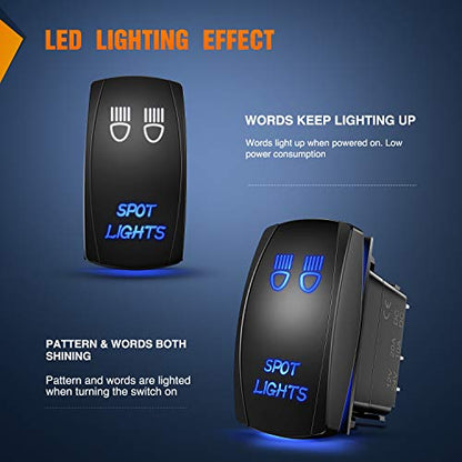 Nilight 5Pin SPOT Lights Rocker Switch Laser Etched Toggle SPST - size: SPOT LIGHTS