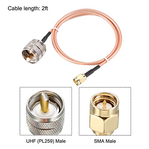 uxcell SMA Male to UHF PL-259 Male RG316 RF Coaxial Coax Cable 2 Ft - size: 2 Feet