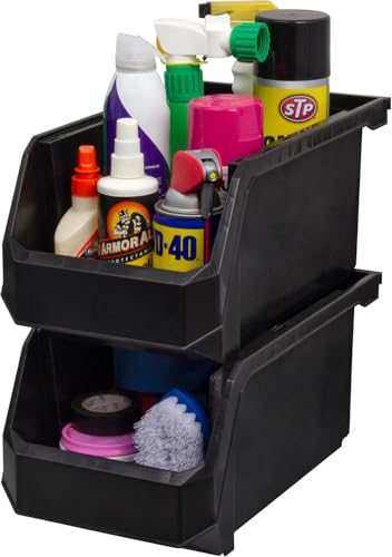 Akro-Mils ReadySpace Large Stackable Plastic Storage Bins, 6-Pack, Black - color: Black, size: Large, 6-Pack