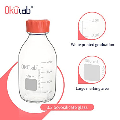 4pcs of 500ml(17oz) Round Media Storage Bottles, 3.3 Borosilicate Glass, with GL45 Screw Caps in PP Materia, GL45RB500A4 - style: 4pcs of 500ml