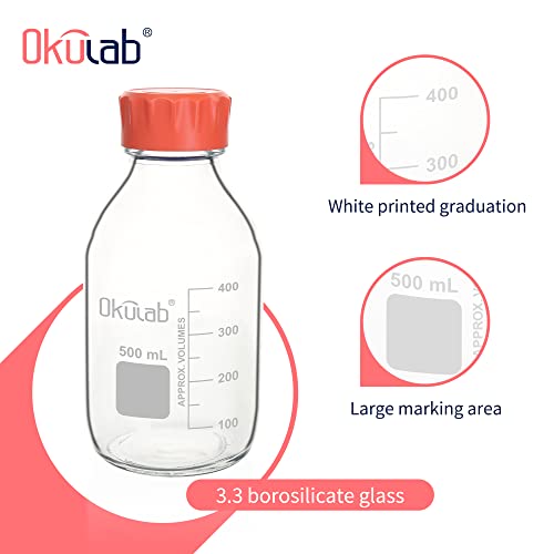 4pcs of 500ml(17oz) Round Media Storage Bottles, 3.3 Borosilicate Glass, with GL45 Screw Caps in PP Materia, GL45RB500A4 - style: 4pcs of 500ml