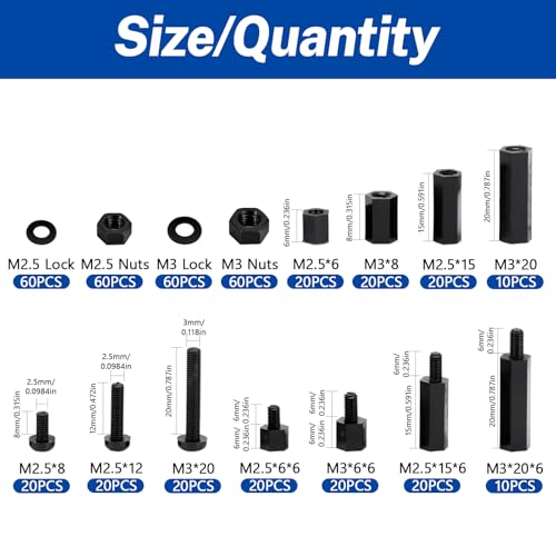 440 PCS Nylon Hex Standoffs & Screws Kit, M2.5 & M3 Male/Female Spacers for PCB & Motherboard Assembly for Electronics Projects - size: M2.5 & M3