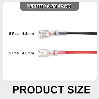 MECCANIXITY 10pcs Double Head Female Spade Crimp Terminal 4.8mm 20cm Wires - size: 4.8mm, 20cm L