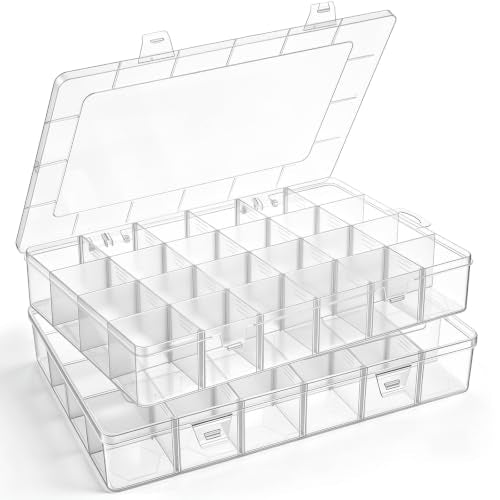 3 Pcs Large 24 Grids Plastic Organizer Box, Small Parts Organizer Box Grids Clear Plastic Organizers Boxs with Adjustable Dividers, BeadOrganizer, Craft Organizers and Storage