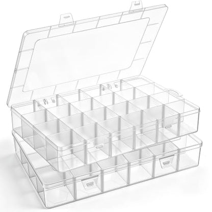 3 Pcs Large 24 Grids Plastic Organizer Box, Small Parts Organizer Box Grids Clear Plastic Organizers Boxs with Adjustable Dividers, BeadOrganizer, Craft Organizers and Storage