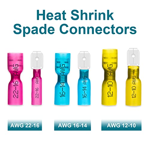 100 PCS Spade Connectors, Heat Shrink Spade Terminal 16-14 AWG - size: 16-14AWG, style: Spade Female