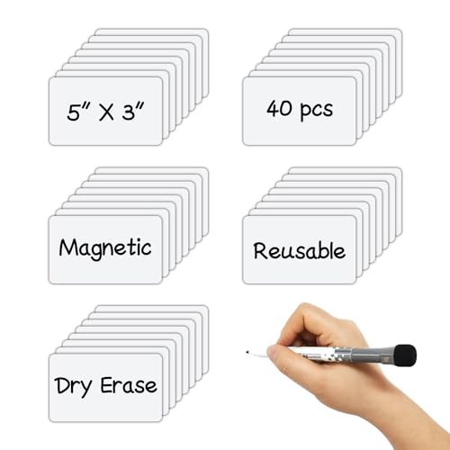 Dry Erase Magnetic Label 5x3 Inch White, Reusable Magnetic Dry Erase Labels for Whiteboards，Pack of 40 - color: White, size: 5 x 3 Inch