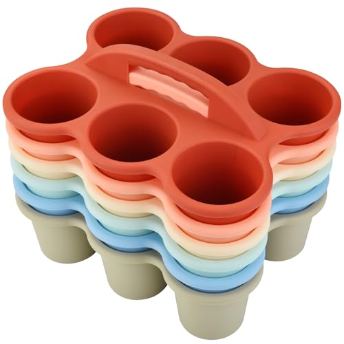 ALINK 6 Pack Classroom Caddy Storage Basket Organizer with Handle, Plastic Drink Cup Caddy Holder, 6 Compartments for Table, Office, Arts, Crafts, Crayon, Marker, Pencil, School Supplies - Macaroon - color: Macaroon