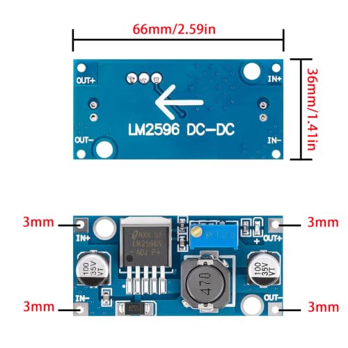 LM2596 DC-DC Buck Converter 10 Pack, Adjustable Voltage Regulator 3.2V-46V Input 1.25V-35V Output 3A Max Step Down Power Supply Module for Arduino LED Strip DIY Electronics Projects