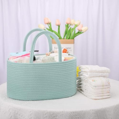 COMSE Baby Diaper Caddy Organizer with Handles, Cotton Rope, Light Green - color: Light Green, size: Regular