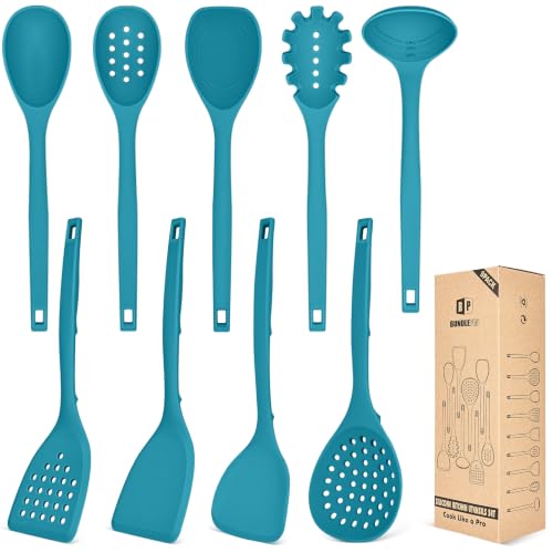 BUNDLEPRO Silicone Cooking Utensils Set, 9 Pcs Kitchen Utensils, One-Piece - color: Blue