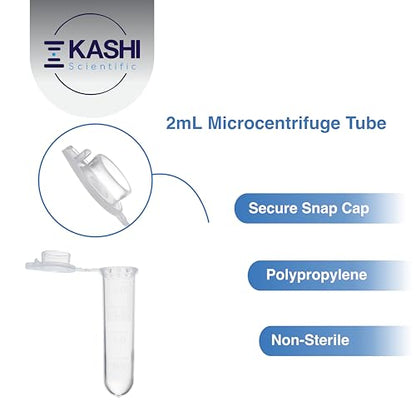 Kashi Scientific 2mL Clear Snap Cap Microcentrifuge Tube with Graduation, Lab Grade Polypropylene Plastic [2mL, 1000] - size: 2mL