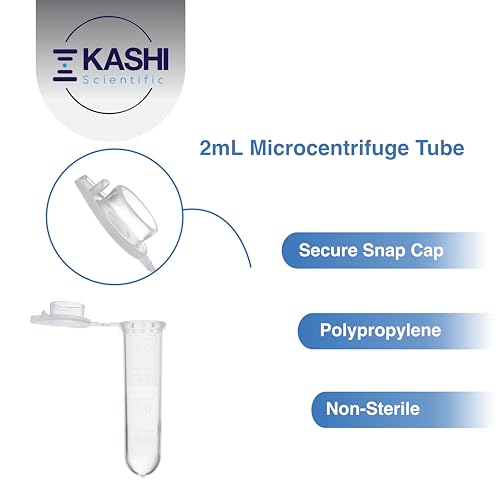 Kashi Scientific 2mL Clear Snap Cap Microcentrifuge Tube with Graduation, Lab Grade Polypropylene Plastic [2mL, 1000] - size: 2mL