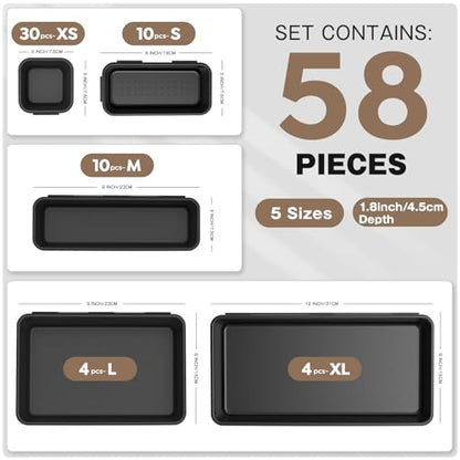【𝟱𝟴𝗣𝗰𝘀】【5 Size】A-LUGEI Tool Box Organizer Tray Divider Set, 【Black】 Desk Drawer Organizer, Garage Organization and Storage Toolbox Accessories Rolling Tool Chest Cart Cabinet WorkBench Small Part - size: 58pcs-5 Size