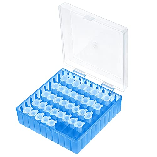 uxcell Centrifuge Tube Freezer Storage Box 100 Places Waterproof Polypropylene Lockable Cryogenic Holder Rack for 1.5/1.8/2ml Microcentrifuge Tubes Vials Samples, Blue - color: Blue