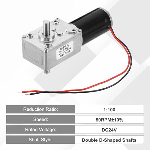 MECCANIXITY DC24V Worm Gear Motor, 80RPM 8mm D Shaft Self-Locking High Torque Speed Reduction Gear Motor for Automotive, Home Appliances, Robotics - style: 24V 80RPM