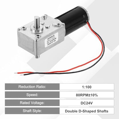 MECCANIXITY DC24V Worm Gear Motor, 80RPM 8mm D Shaft Self-Locking High Torque Speed Reduction Gear Motor for Automotive, Home Appliances, Robotics - style: 24V 80RPM