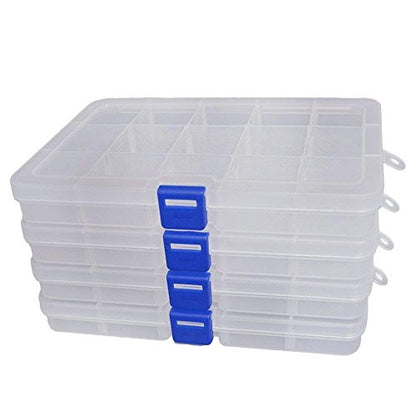 Qualsen Bead Organizer Box with Adjustable Dividers, 15 Girds, 4 Pack - size: 15 Gird-4pcs