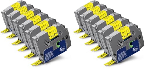 12-Pack Compatible for Brother Tze-631 12mm 1/2" Black on Yellow Label Tape - color: Black on Yellow, size: 0.47 inch (12mm) (Pack of 2)