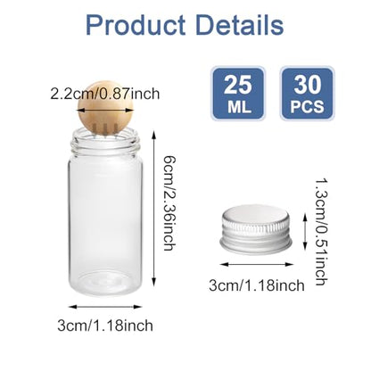 30 Pcs Glass Test Tubes with Screw Caps, 25ml Reusable Transparent Flat Bottomed Container Tubes Empty Clear Glass Sample Test Bottle for Candy Storage Bath Salts Liquids Art Craft (25ml) - size: 25ml