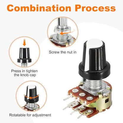 MECCANIXITY 5 Set WH148 B10K Ohm Potentiometer Kit 20mm Shaft White - size: 20mm, style: B10K