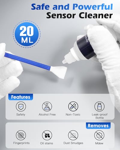 Zacro 24mm Full Frame Sensor Cleaning Swab*8 + 20ml Sensor Cleaner for DSLR SLR Digital Camera CMOS Sensor Cleaning, Compatible with Nikon Sony Canon (Add: 8*Cotton Swabs + 1*Cleaning Cloth) - size: 24mm