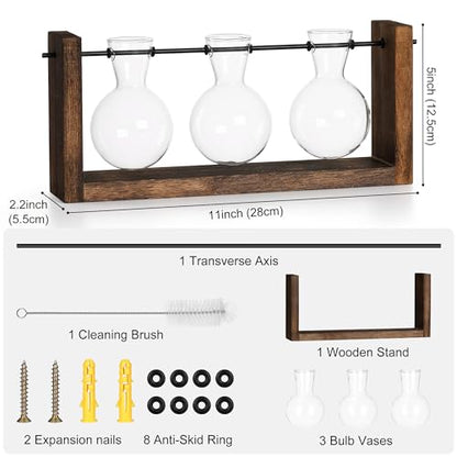 YIBOT Wall Hanging Planter Propagation Station 3 Bulb Glass Flower Vase - size: 3Bulb-M