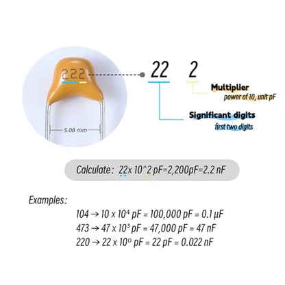 Chanzon 600pcs 30 Values Ceramic Capacitor Kit 10pF-10uF 50V ±10%