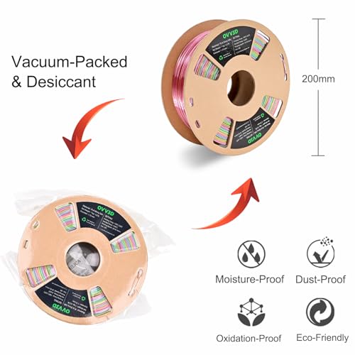 OVV3D Rainbow PLA Filament 1.75mm, PLA Silk PLA 3D Printer Filament Multicolor Silk Color Change Rainbow PLA Filament with Purple Pink Yellow Green Blue, 3D Printing Filament 3D Filament, 1kg - color: Rainbow Silk